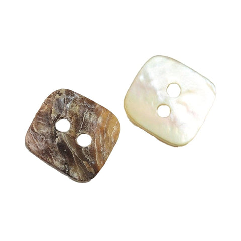 BeadsBalzar Craft Store 10X1MM SQUARE 2-Hole Flat Round Mother of Pearl Buttons, Akoya Shell Button, Tan