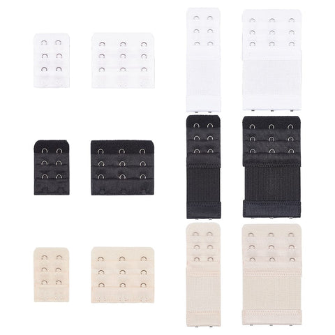 BeadsBalzar Craft Store 12Pcs Women’s Bra Extenders – 12 Styles, Polyester with Iron Hooks & Loops, Rectangle, Mixed Colors