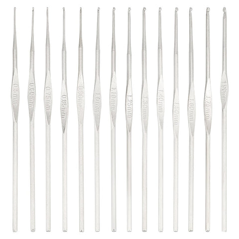 BeadsBalzar Craft Store 14Pcs 14 Style Iron Thin Knitting Needles, Lace Craft Crochet Hooks, Platinum