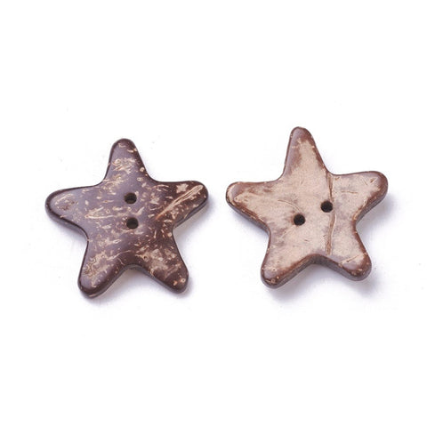 BeadsBalzar Craft Store 2-Hole Coconut Buttons – Star Shape, Coconut Brown