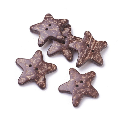 BeadsBalzar Craft Store 2-Hole Coconut Buttons – Star Shape, Coconut Brown