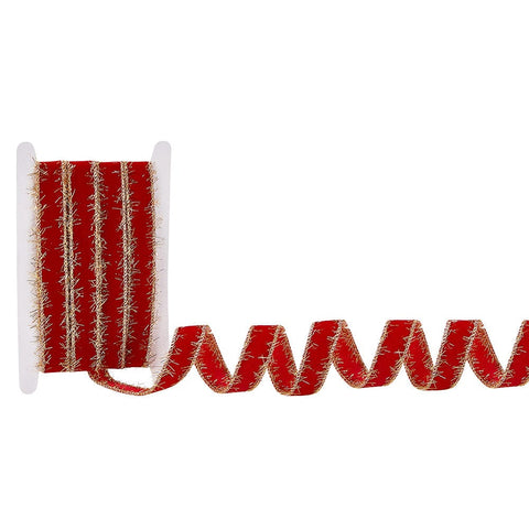 BeadsBalzar Craft Store 25mm Red Velvet Ribbon with Polyester Back Side & Gold Trimming – Luxury Craft & Gift Ribbon