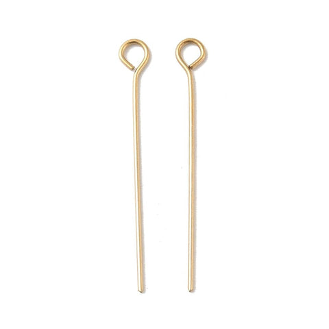 BeadsBalzar Craft Store 26x0.6mm hole 1.8mm 304 Stainless Steel Eye Pins, Ion Plated, Real 18K Gold Plated