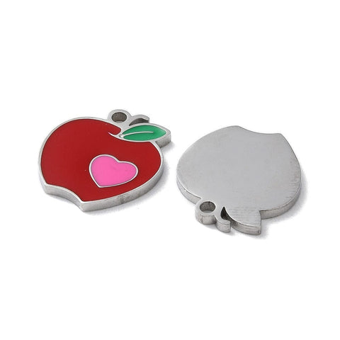 BeadsBalzar Craft Store 304 Stainless Steel Apple with Heart Enamel Charm – Stainless Steel Color