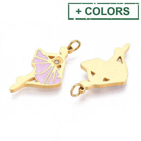 BeadsBalzar Craft Store 304 Stainless Steel Enamel Ballet Dancer Pendants – 18K Real Gold Plated – With Rhinestone – Ion Plated