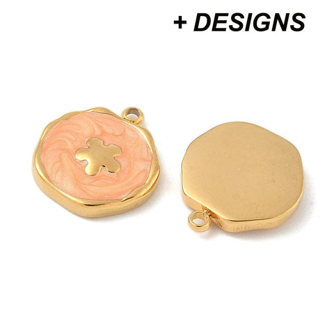 BeadsBalzar Craft Store 304 Stainless Steel Enamel Charms, Flat Round Charm Pendant Ion Plated