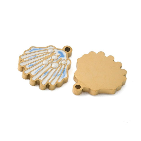 BeadsBalzar Craft Store 304 Stainless Steel Enamel Charms, Ion Plated, Shell Shape Charm, Deep Sky Blue 15x13mm