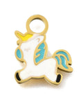 BeadsBalzar Craft Store 304 Stainless Steel Enamel Charms, Ion Plating(IP), Real 14K Gold Plated, Unicorn Charm, White