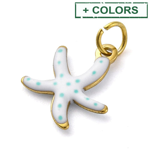 BeadsBalzar Craft Store 304 Stainless Steel Enamel Charms, with Jump Ring, Ion Plated, Starfish