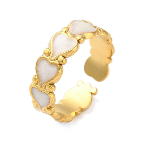 BeadsBalzar Craft Store 304 Stainless Steel Enamel Cuff Rings, Heart, Real 18K Gold Plated