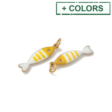 BeadsBalzar Craft Store 304 Stainless Steel Enamel Fish Charms, Ion Plated, 18.5x4.5mm