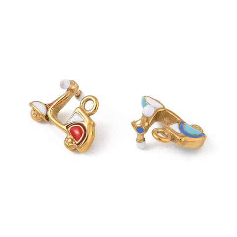 BeadsBalzar Craft Store 304 Stainless Steel Enamel Motorbike Pendants – Real 18K Gold Plated – 16x11mm