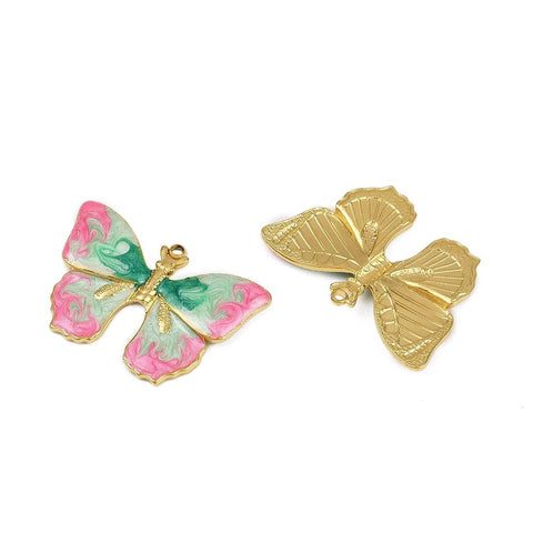 BeadsBalzar Craft Store 304 Stainless Steel Enamel Pendants, Ion Plated, Butterfly Charms 20x30mm