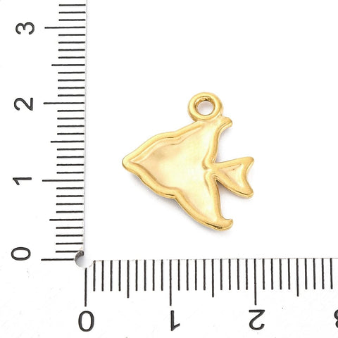 BeadsBalzar Craft Store 304 Stainless Steel Enamel Pendants, Ion Plating(IP), Real 18K Gold Plated, Glitter Powder Fish, Blue
