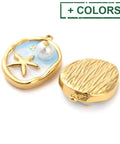 BeadsBalzar Craft Store 304 Stainless Steel Enamel Pendants, with Glitter Powder and ABS Imitation Pearl 23.5mm