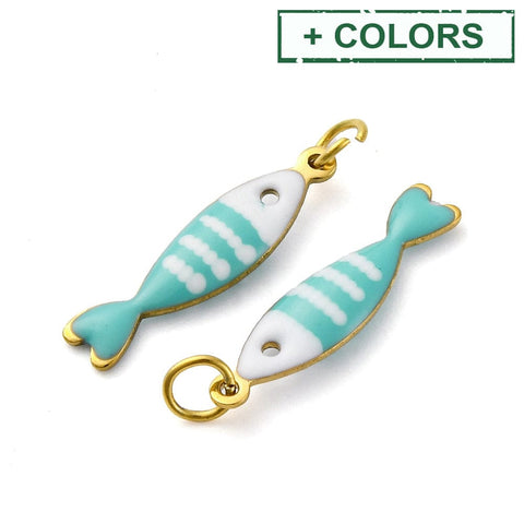 BeadsBalzar Craft Store 304 Stainless Steel Enamel Pendants, with Jump Ring, Ion Plated , Fish