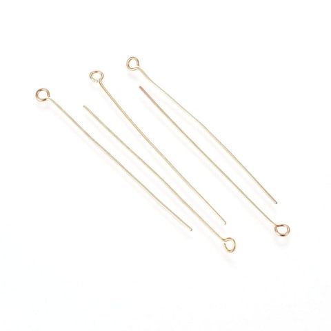 BeadsBalzar Craft Store 304 Stainless Steel Eye Pins – Real 18K Gold Plated, 50mm, 22 Gauge