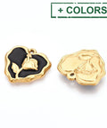 BeadsBalzar Craft Store 304 Stainless Steel Heart with Flower Enamel Pendants, 18K Gold Plated, Ion Plated