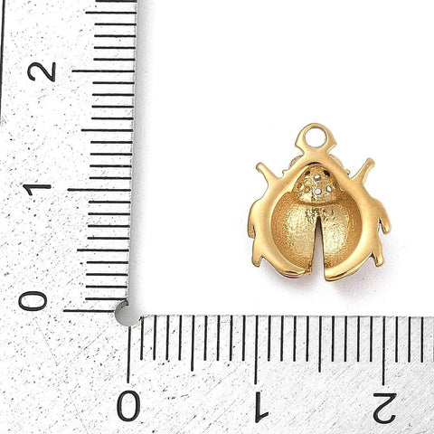 BeadsBalzar Craft Store 304 Stainless Steel Ladybug Enamel Charms – Real 18K Gold Plated – Ion Plated – 13x11mm
