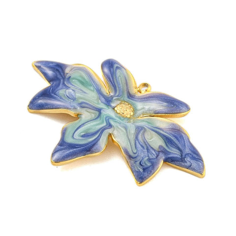 BeadsBalzar Craft Store 304 Stainless Steel Leaf Pendant – Dark Blue Enamel, Real 18K Gold Plated, 40x26mm | Ion Plated