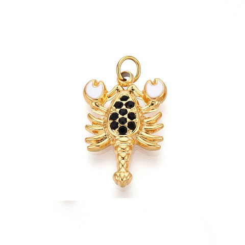 BeadsBalzar Craft Store 304 Stainless Steel Lobster Enamel Pendant – White, Real 18K Gold Plated, with Rhinestone