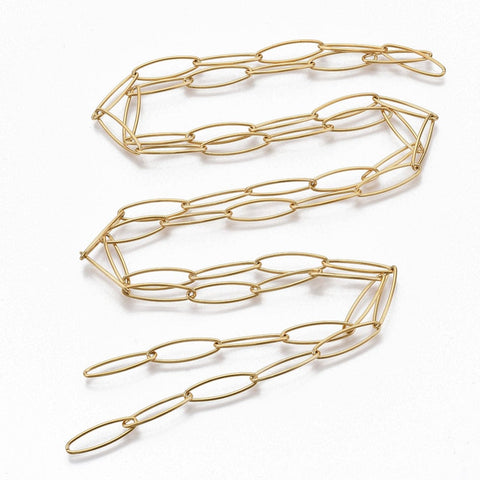 BeadsBalzar Craft Store 304 Stainless Steel Paperclip Chains, Drawn Elongated Cable Chain, Soldered, Golden