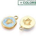 BeadsBalzar Craft Store 304 Stainless Steel Pendants, with Enamel, Flat Round with Turtle Charms, Light Sky Blue