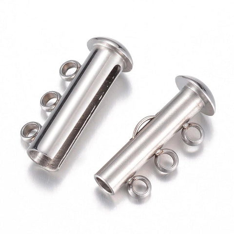 BeadsBalzar Craft Store 304 Stainless Steel Slide Lock Clasps, Peyote Clasps, 3-Strand, 6-Hole, Tube