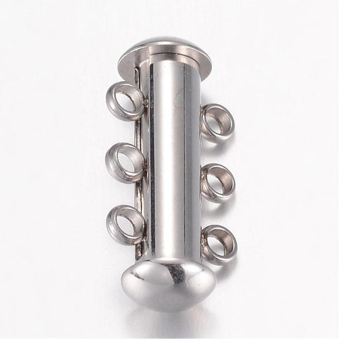 BeadsBalzar Craft Store 304 Stainless Steel Slide Lock Clasps, Peyote Clasps, 3-Strand, 6-Hole, Tube