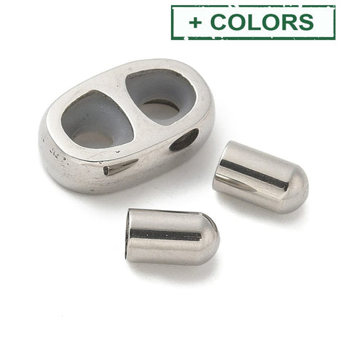 BeadsBalzar Craft Store 304 Stainless Steel Slider Beads and Cord End Caps, with Rubber Inside