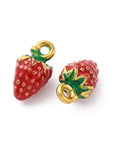 BeadsBalzar Craft Store 304 Stainless Steel Strawberry Enamel Pendants – Red, Real 18K Gold Plated | Ion Plated