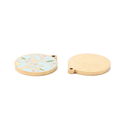 BeadsBalzar Craft Store 304 Stainless Steel Tree Enamel Pendants – Flat Round, Real 18K Gold Plated, Ion Plated