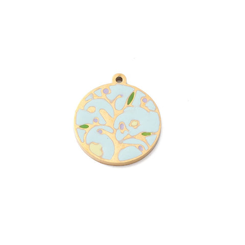 BeadsBalzar Craft Store 304 Stainless Steel Tree Enamel Pendants – Flat Round, Real 18K Gold Plated, Ion Plated