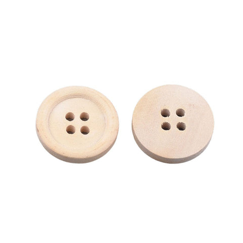 BeadsBalzar Craft Store 4-Hole Wooden Buttons, Undyed, Flat Round, Antique White