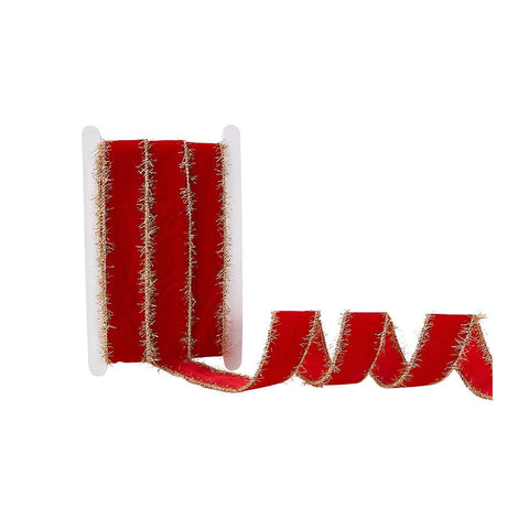 BeadsBalzar Craft Store 40mm Red Velvet Ribbon with Polyester Back Side & Gold Trimming – Luxury Craft & Gift Ribbon
