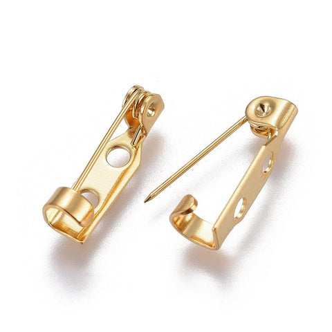 BeadsBalzar Craft Store 4x16.5mm pin: 0.5mm. 304 Stainless Steel Brooch Findings, Real 18K Gold Plated