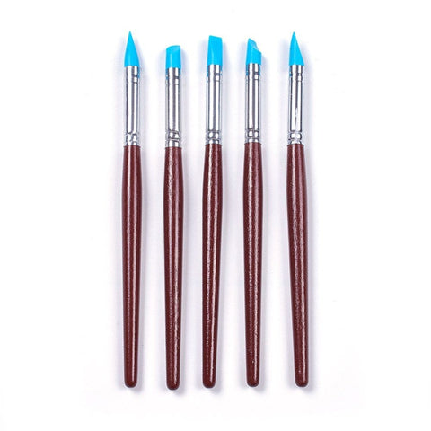 BeadsBalzar Craft Store 5pcs Silicone Paint Brushes for Sculpture & Pottery – Soft Rubber Tips & Wood Handles