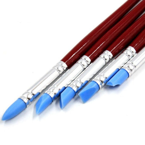 BeadsBalzar Craft Store 5pcs Silicone Paint Brushes for Sculpture & Pottery – Soft Rubber Tips & Wood Handles