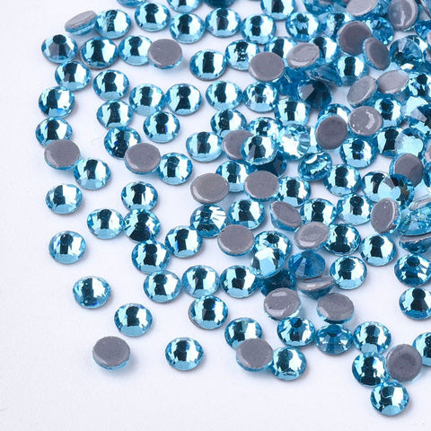 BeadsBalzar Craft Store AQUAMARINE Hotfix Rhinestone, Glass Rhinestone Flat Back Cabochons, Half Round, SS10