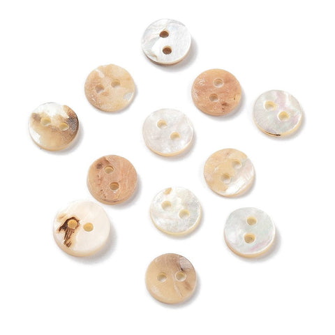 BeadsBalzar Craft Store Beige Mother of Pearl Akoya Shell Buttons – 2-Hole, Shell Shape, 9mm, Natural