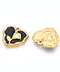 BeadsBalzar Craft Store BLACK 304 Stainless Steel Heart with Flower Enamel Pendants, 18K Gold Plated, Ion Plated