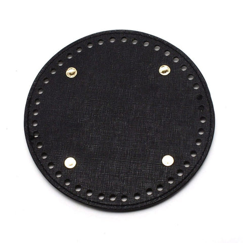 BeadsBalzar Craft Store BLACK Imitation Leather Bag Bottom – Crochet & Knitting Purse Base with Iron Findings, Flat Round 15x0.9cm, Hole 5mm