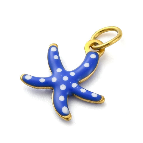 BeadsBalzar Craft Store BLUE 304 Stainless Steel Enamel Charms, with Jump Ring, Ion Plated, Starfish