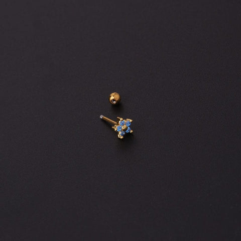 BeadsBalzar Craft Store BLUE FLOWER 316L Stainless Steel Micro Pave Cubic Zirconia Cartilage Earrings