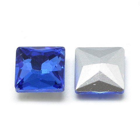BeadsBalzar Craft Store BLUE / SQUARE 10x10x5mm Pointed Back Glass Rhinestone Cabochons, Faceted, Back Plated 10mm