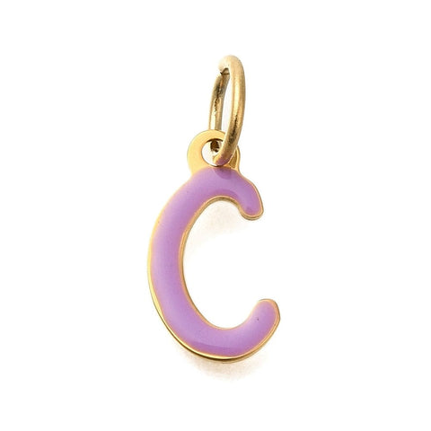 BeadsBalzar Craft Store C Ion Gold Plated 304 Stainless Steel Enamel Alphabet Charms