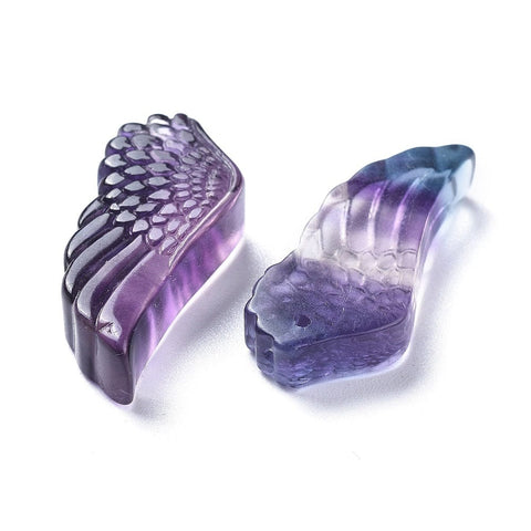 BeadsBalzar Craft Store Carved Natural Fluorite Wing Pendants 14x31mm – Gemstone for Jewelry Making