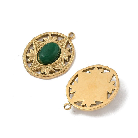 BeadsBalzar Craft Store DYED MALAYSIA JADE 304 Stainless Steel Pendants – Oval Charms – Real 18K Gold Plated – 16x20mm