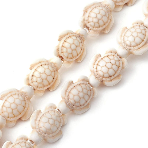 BeadsBalzar Craft Store Dyed Synthetic Turquoise Charm link Beads, Sea Turtle, Floral White, 17~18x14x6~8mm