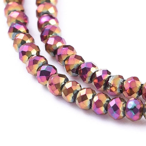 BeadsBalzar Craft Store Electroplate Glass Beads Strands, Full Plated, Faceted, Rondelle, Purple Plated